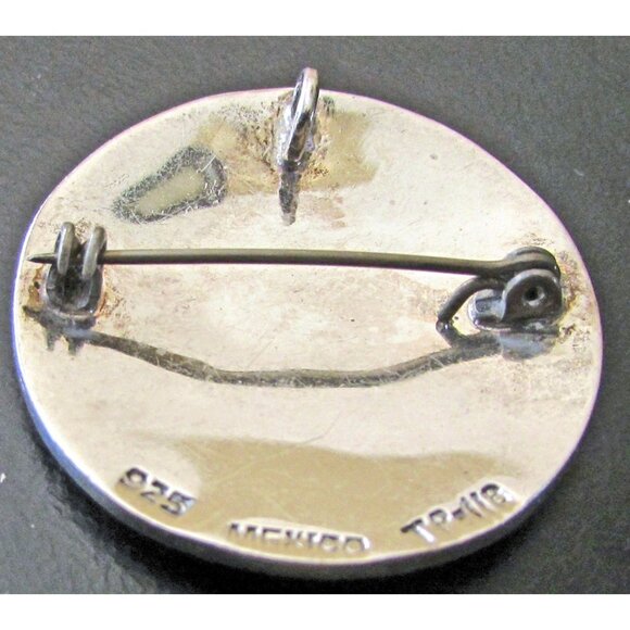 Sterling Silver Abalone Inlay Pendant Brooch Taxco Mexico 925 Abstract TP 118 - Picture 2 of 2